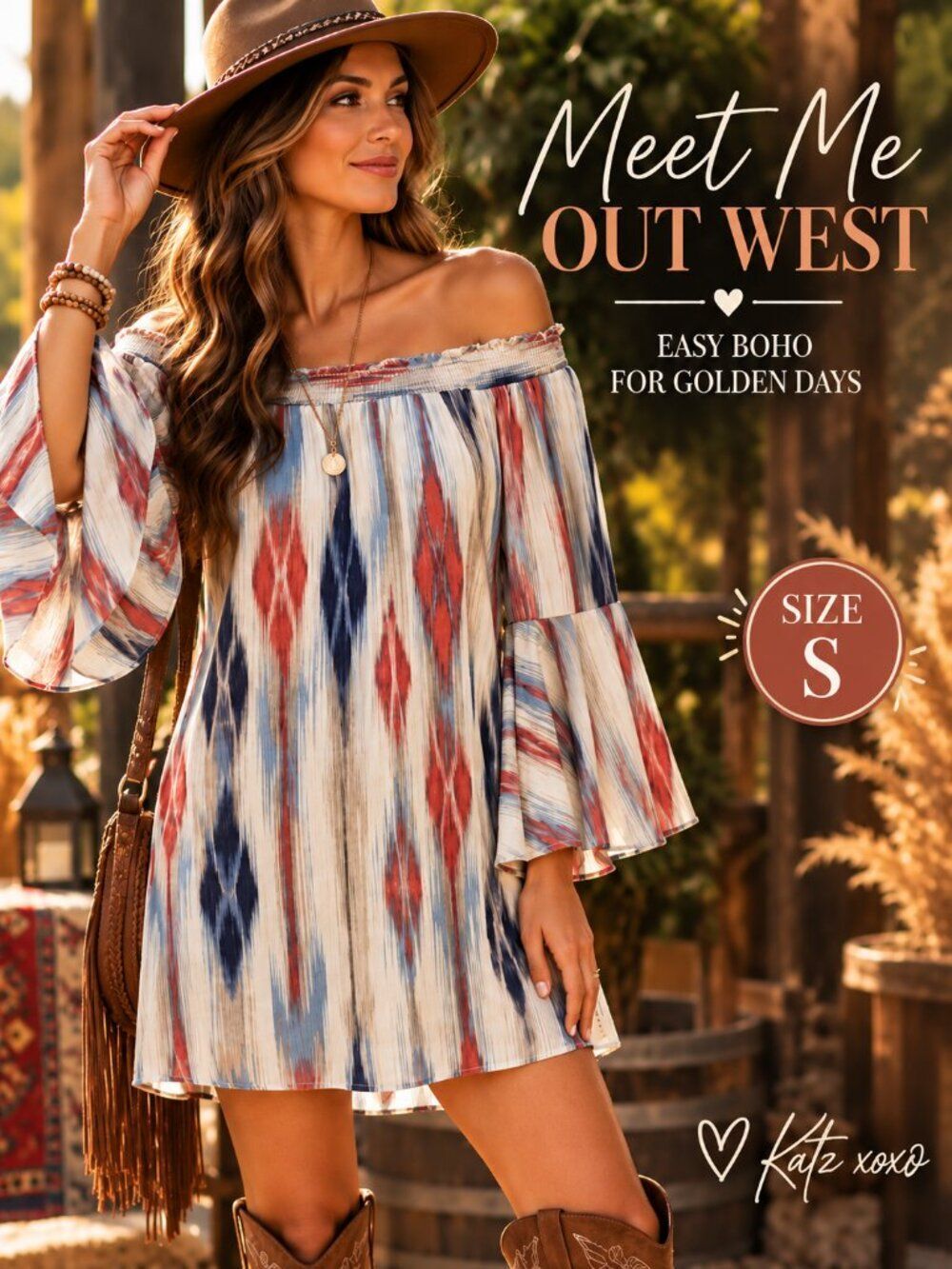 Altar’d State Boho Bell Sleeve Dress Off Shoulder Western Boho Fall Mini Small